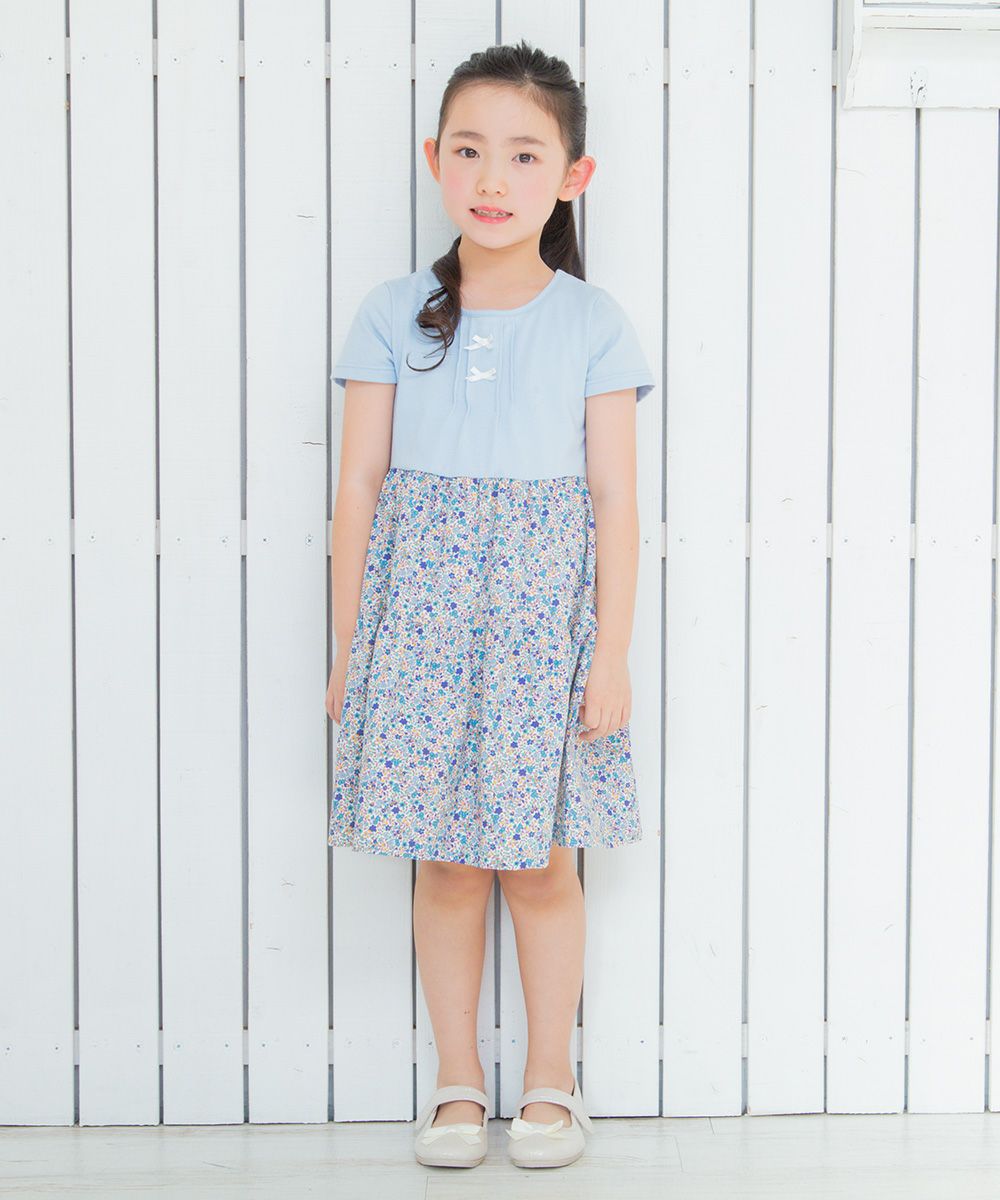 Children's clothing girl 100 % cotton product floral docking dress blue (61) model image 3
