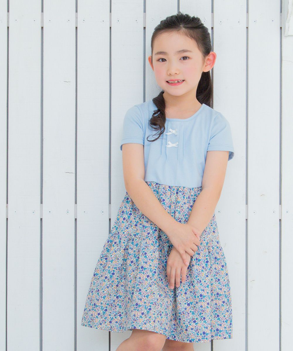 Children's clothing girl 100 % cotton product floral docking dress blue (61) model image 4