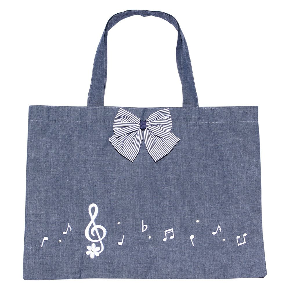 Tote bag with music embroidery ribbon Navy front