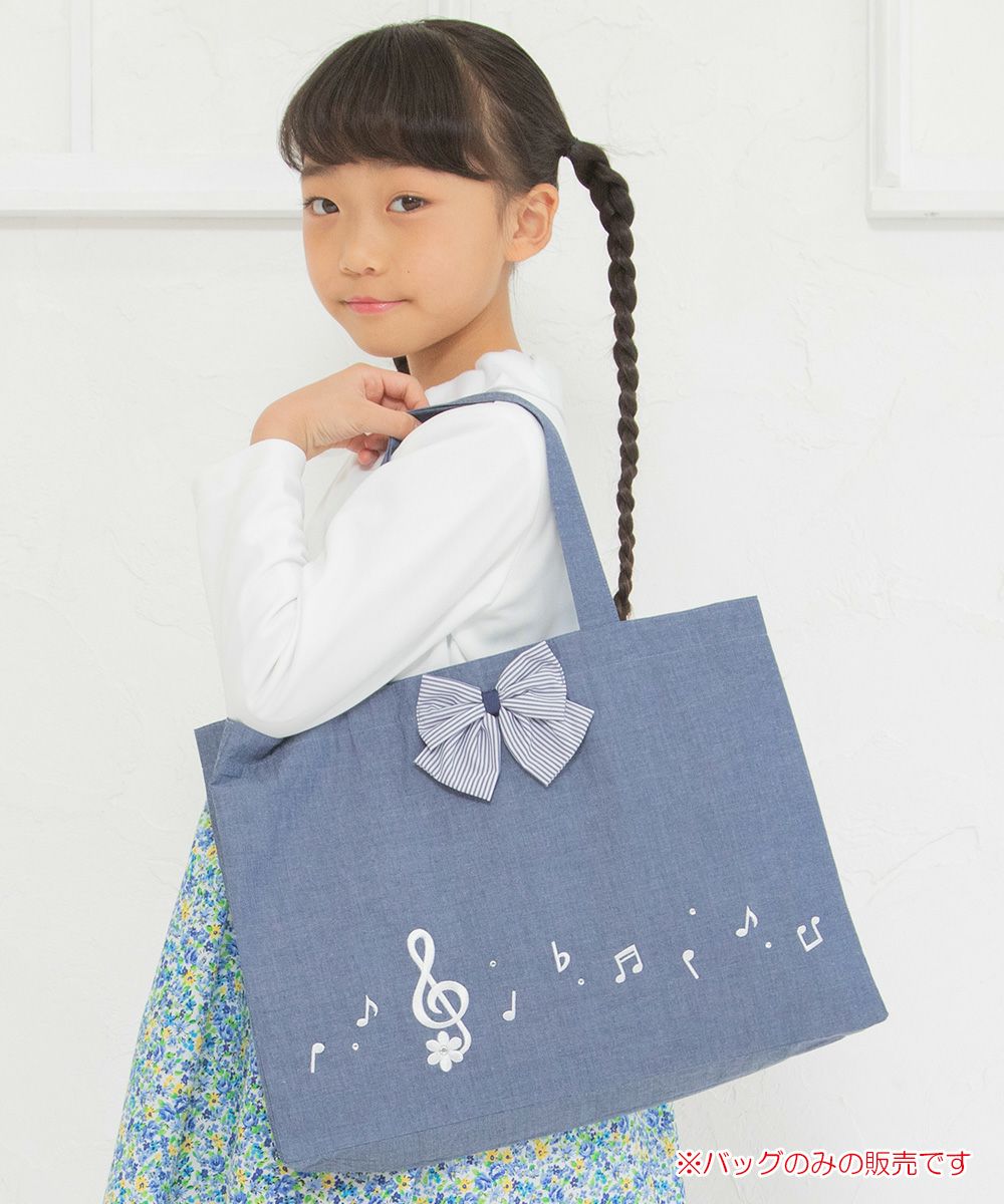 Tote bag with music embroidery ribbon Navy model image up