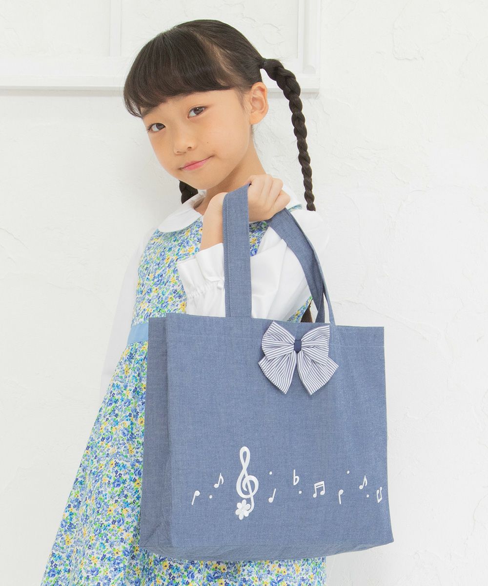 Tote bag with music embroidery ribbon Navy model image 3