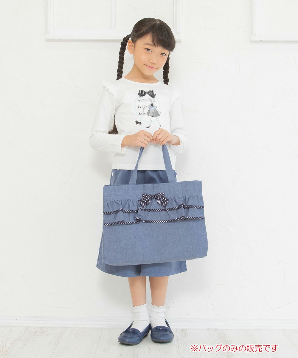 Tote bag with dot pattern ribbon frill Navy model image whole body