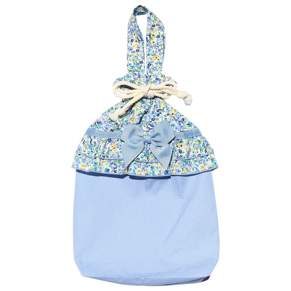 Children's clothing girl girl flower pattern drawstring type shoe bag blue (61) front
