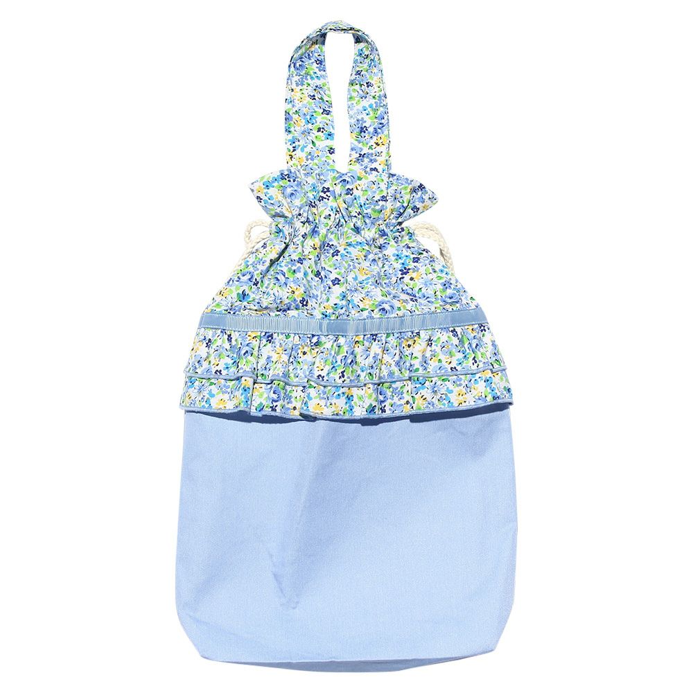 Children's clothing Girls Floral Pattern with Ribbon Drawstring type Shoes Bag Blue (61) back