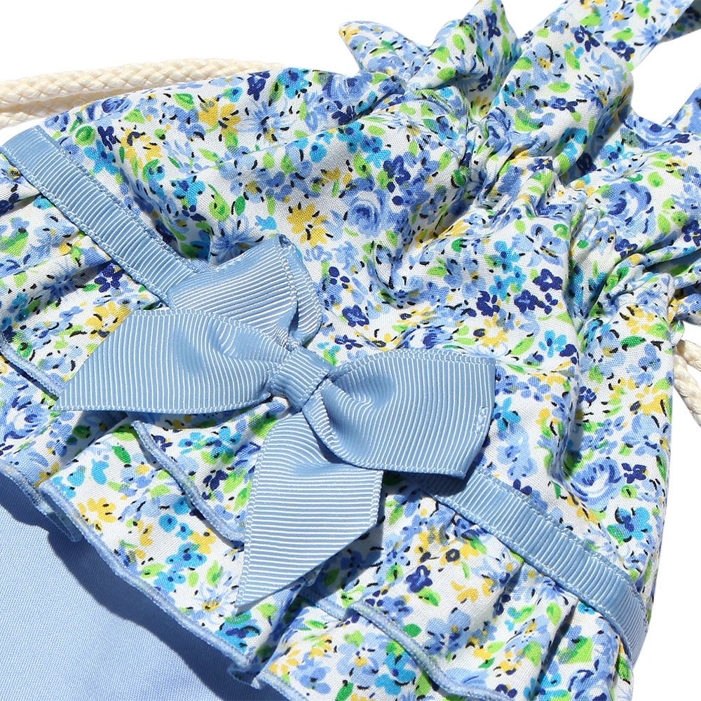 Children's clothing girl girl flower pattern drawstring type shoe bag blue (61) Design point 1