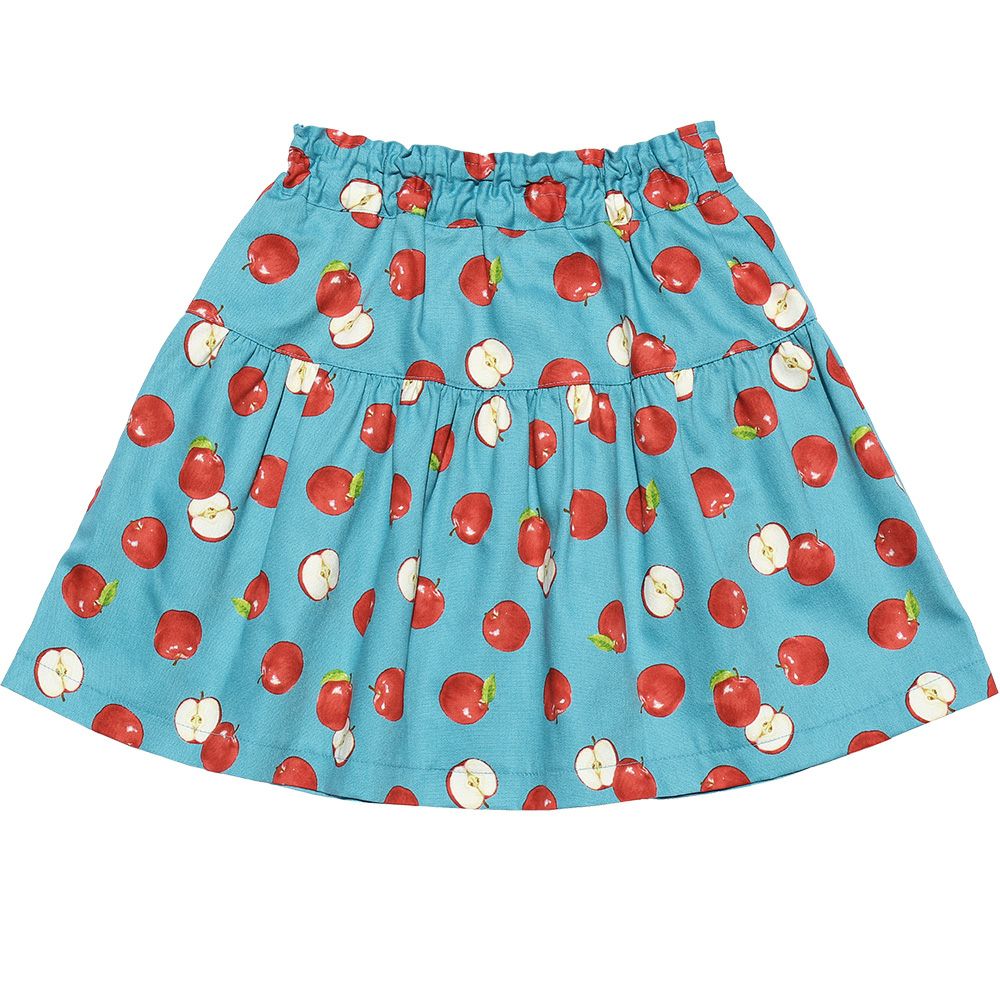 Japanese cotton 100 % apple print fruit print skirt Blue front