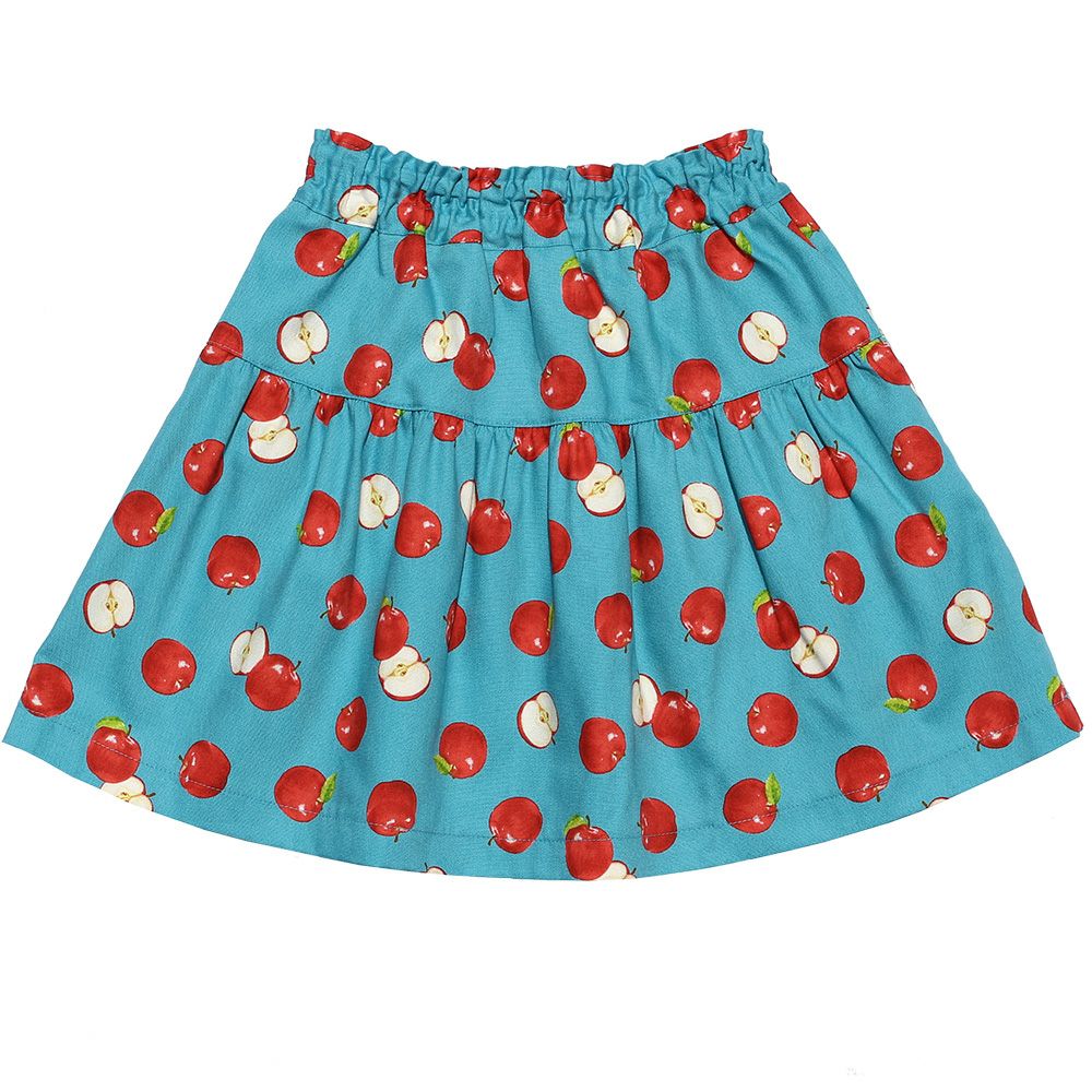 Japanese cotton 100 % apple print fruit print skirt Blue back
