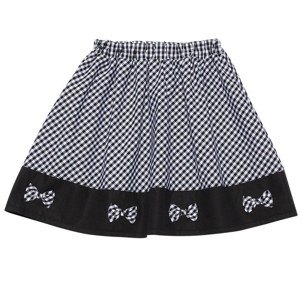 Gingham plaid gather skirt with ribbon Black front