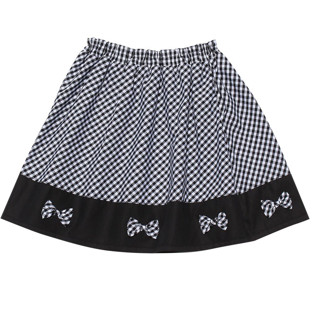 Gingham plaid gather skirt with ribbon Black back