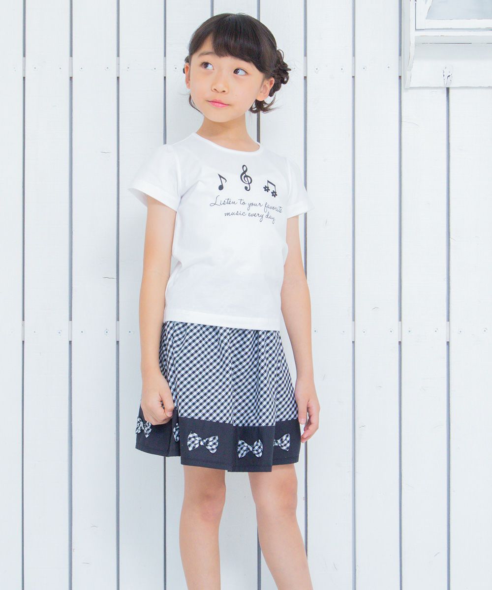 Gingham plaid gather skirt with ribbon Black model image 2