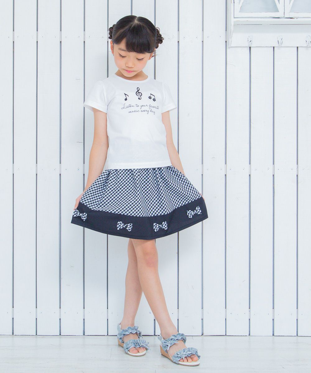 Gingham plaid gather skirt with ribbon Black model image 3