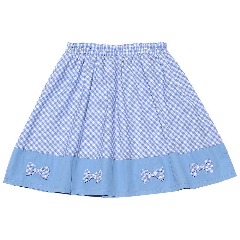 Gingham plaid gather skirt with ribbon Blue front