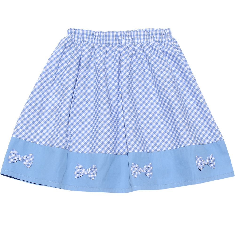 Gingham plaid gather skirt with ribbon Blue back