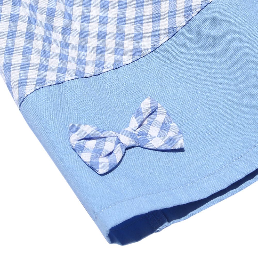 Gingham plaid gather skirt with ribbon Blue Design point 1