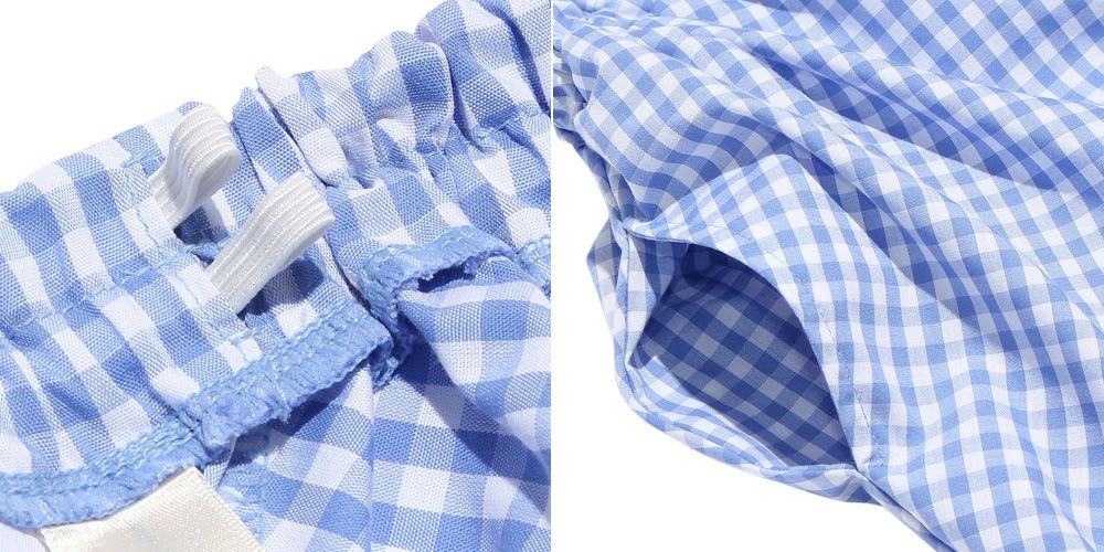 Gingham plaid gather skirt with ribbon Blue Design point 2