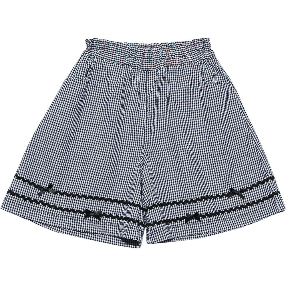 Gingham check pattern with ribbon culottes pants White/Black front
