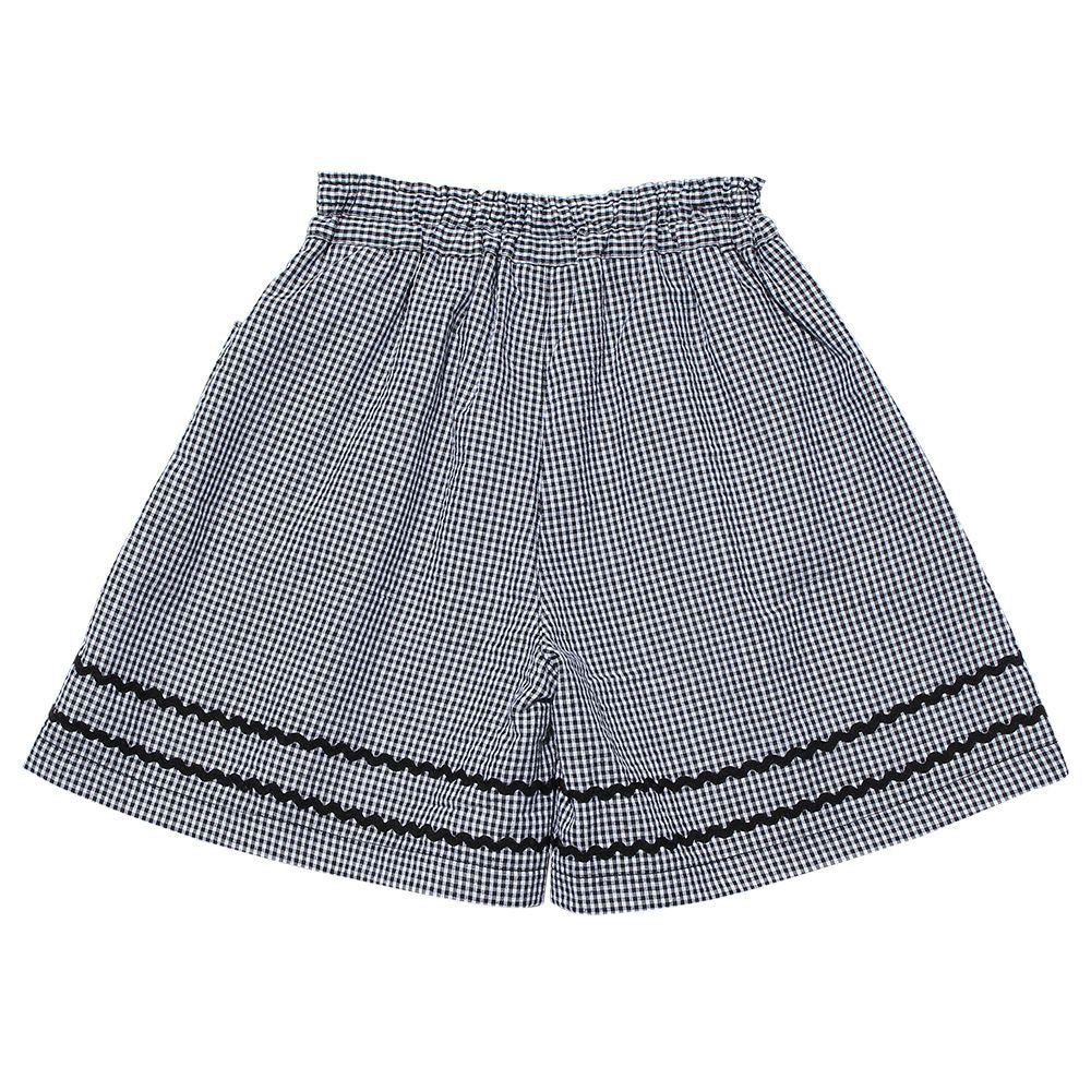 Gingham check pattern with ribbon culottes pants White/Black back