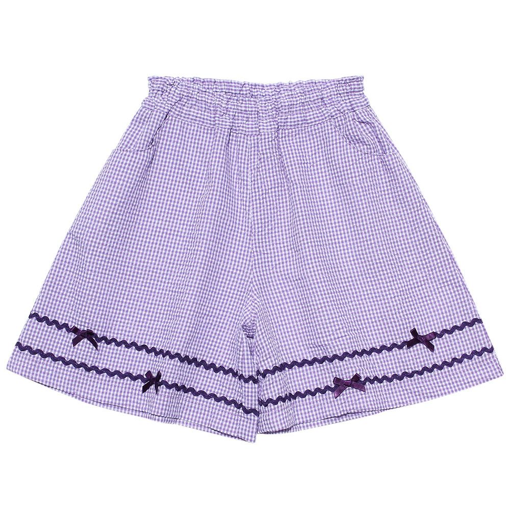 Gingham check pattern with ribbon culottes pants Purple front
