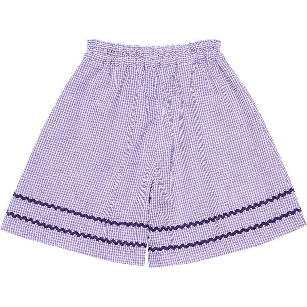 Gingham check pattern with ribbon culottes pants Purple back