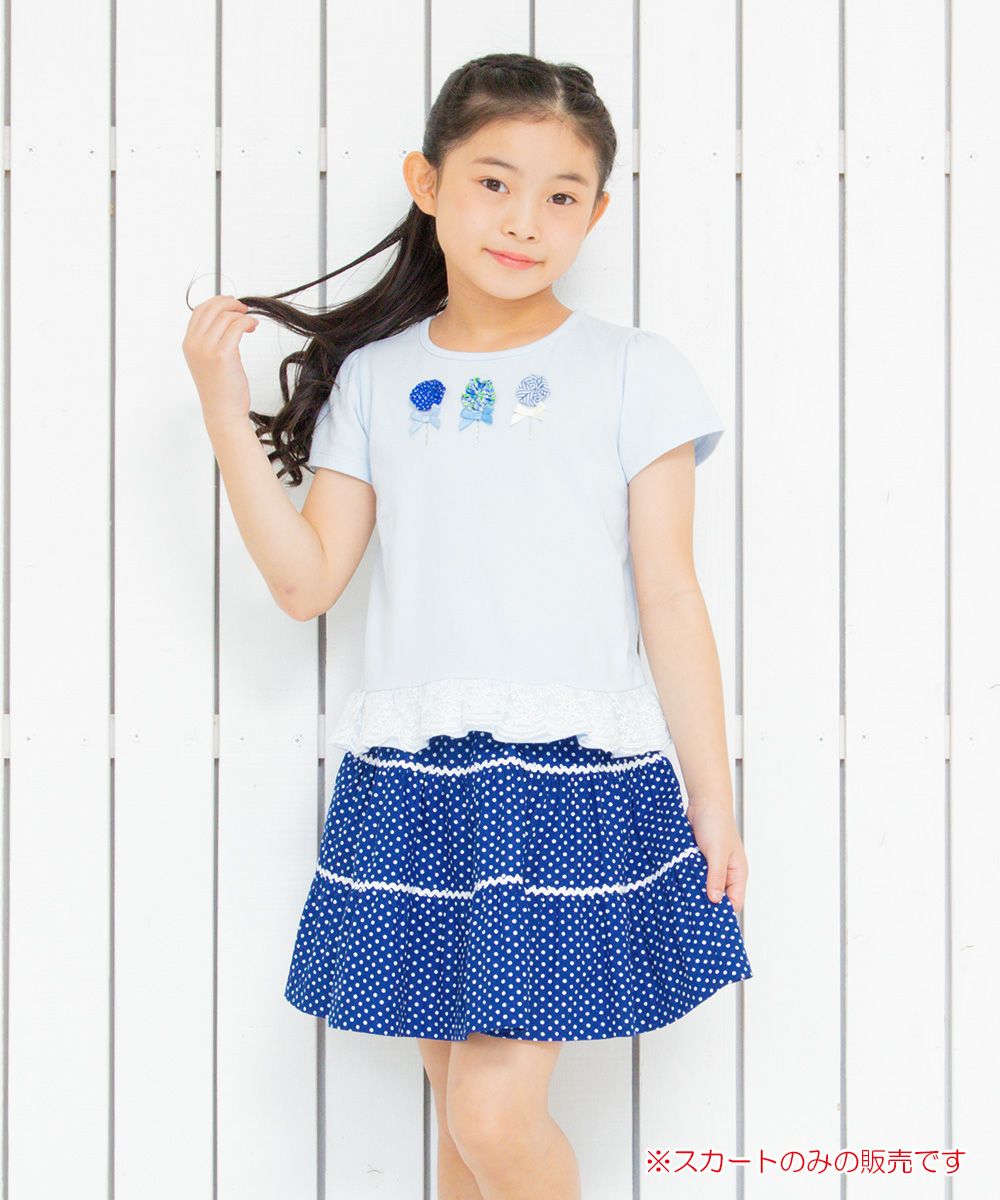 Children's clothing girl 100 % cotton dot pattern lace gathering cart blue (61) model image 1