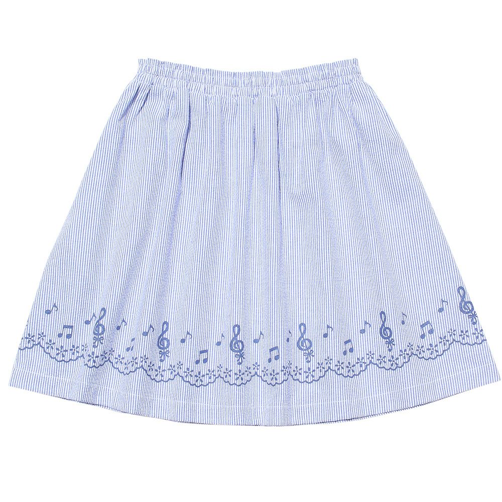 Soccer material stripe pattern note & flower print skirt Blue back