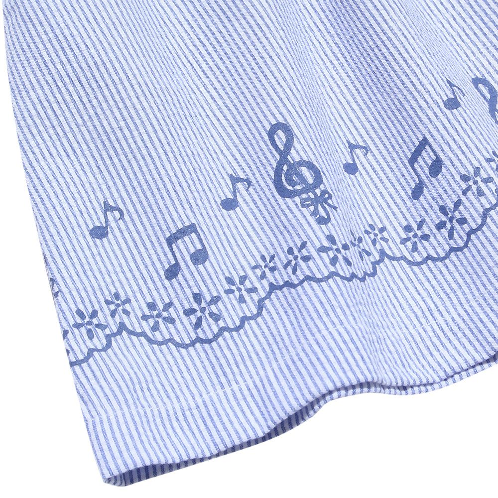Soccer material stripe pattern note & flower print skirt Blue Design point 1