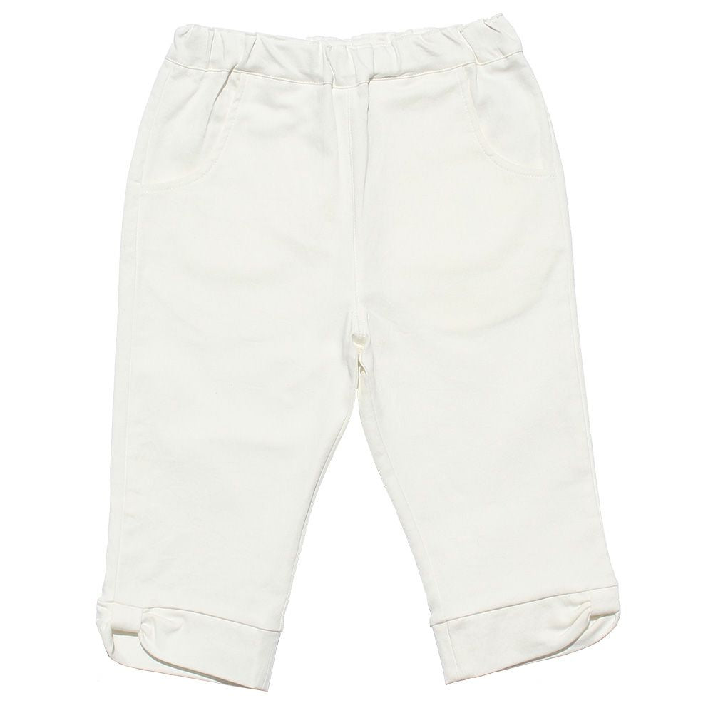 Stretch twill material hem ribbon three-quarter length pants Off White front