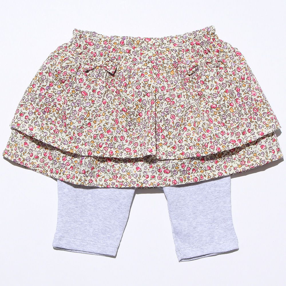 Baby size small floral pattern knee-length scats with ribbons Pink front