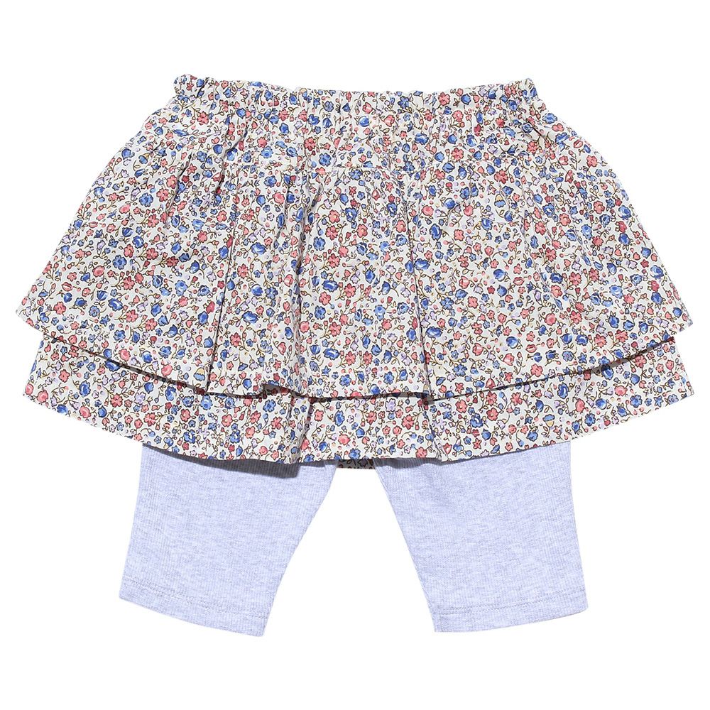 Baby size small floral pattern knee-length scats with ribbons Blue back