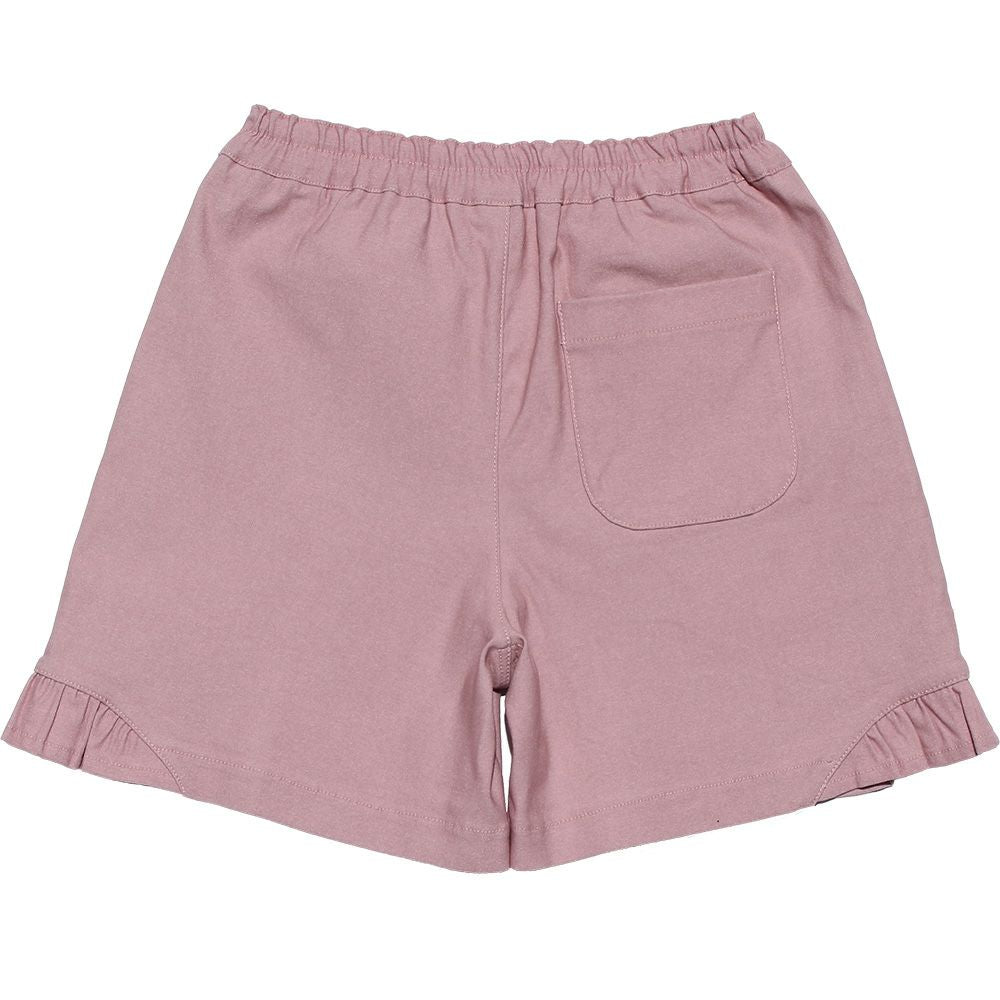Stretch twill material Hem frilled shorts Pink back
