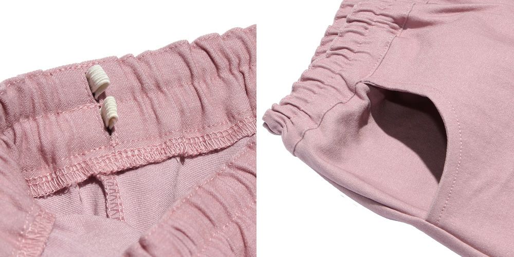 Stretch twill material Hem frilled shorts Pink Design point 2