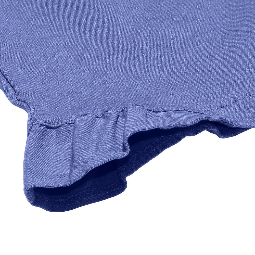 Stretch twill material Hem frilled shorts Blue Design point 1