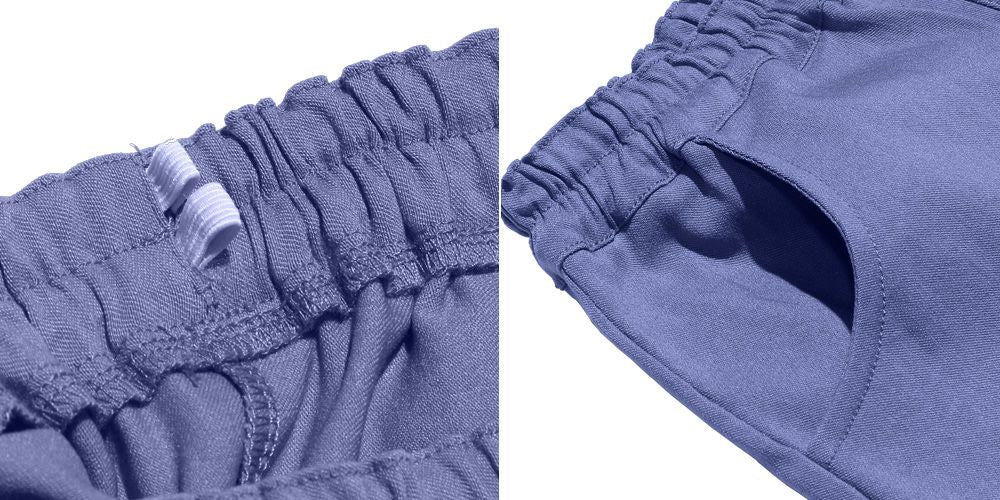 Stretch twill material Hem frilled shorts Blue Design point 2