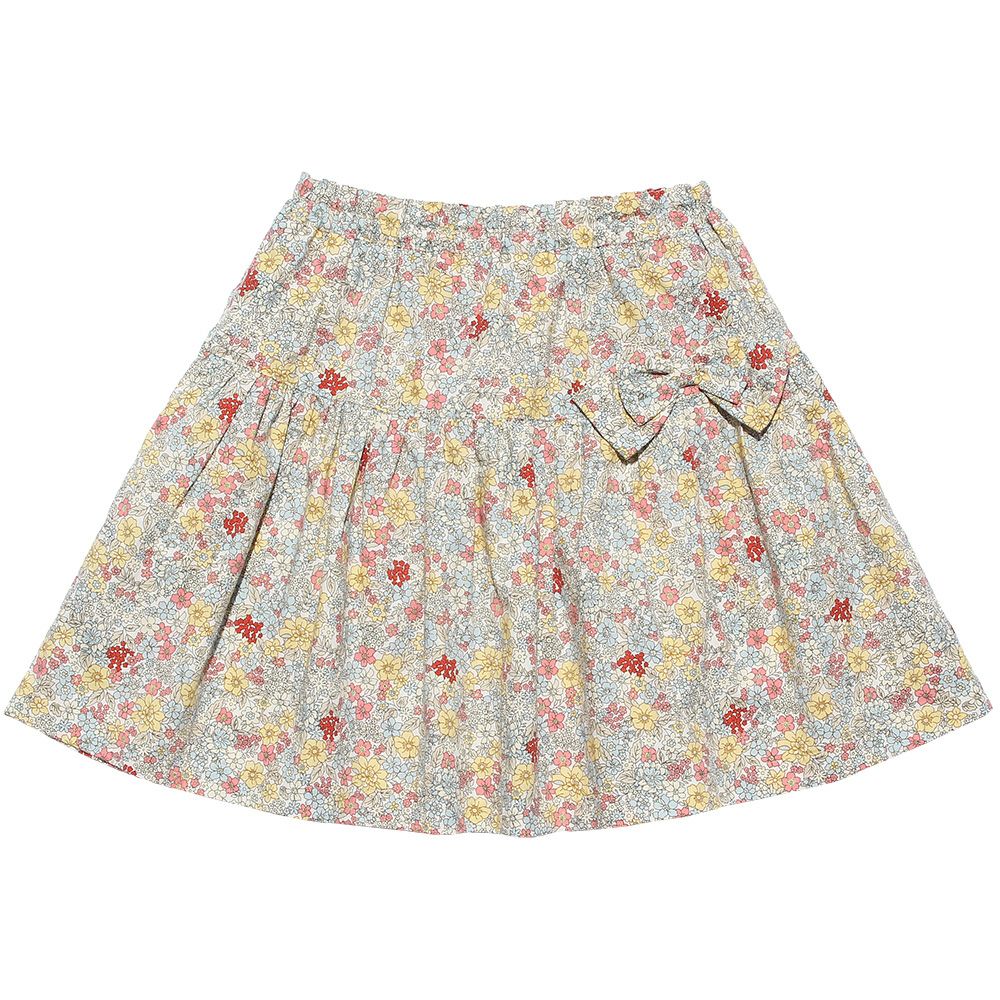100 % cotton floral gather skirt with ribbon Off White front