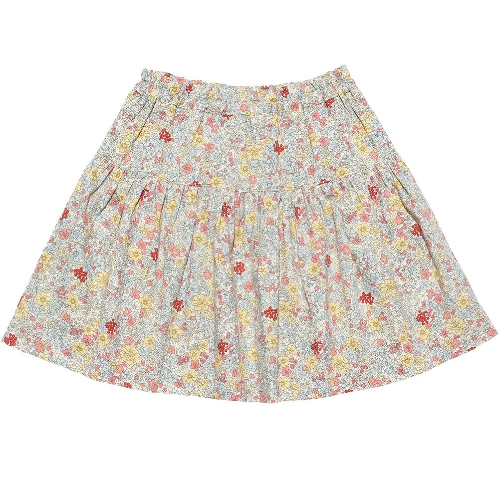 100 % cotton floral gather skirt with ribbon Off White back
