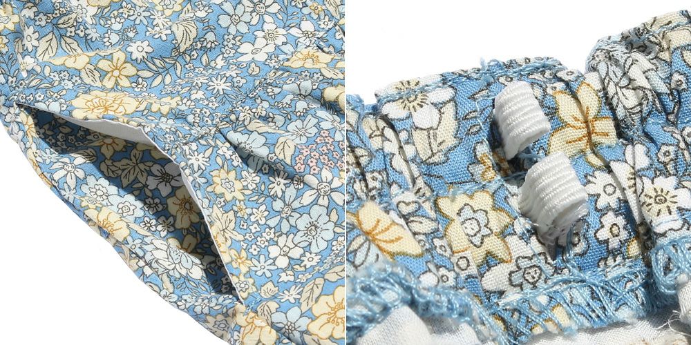 100 % cotton floral gather skirt with ribbon Blue Design point 2