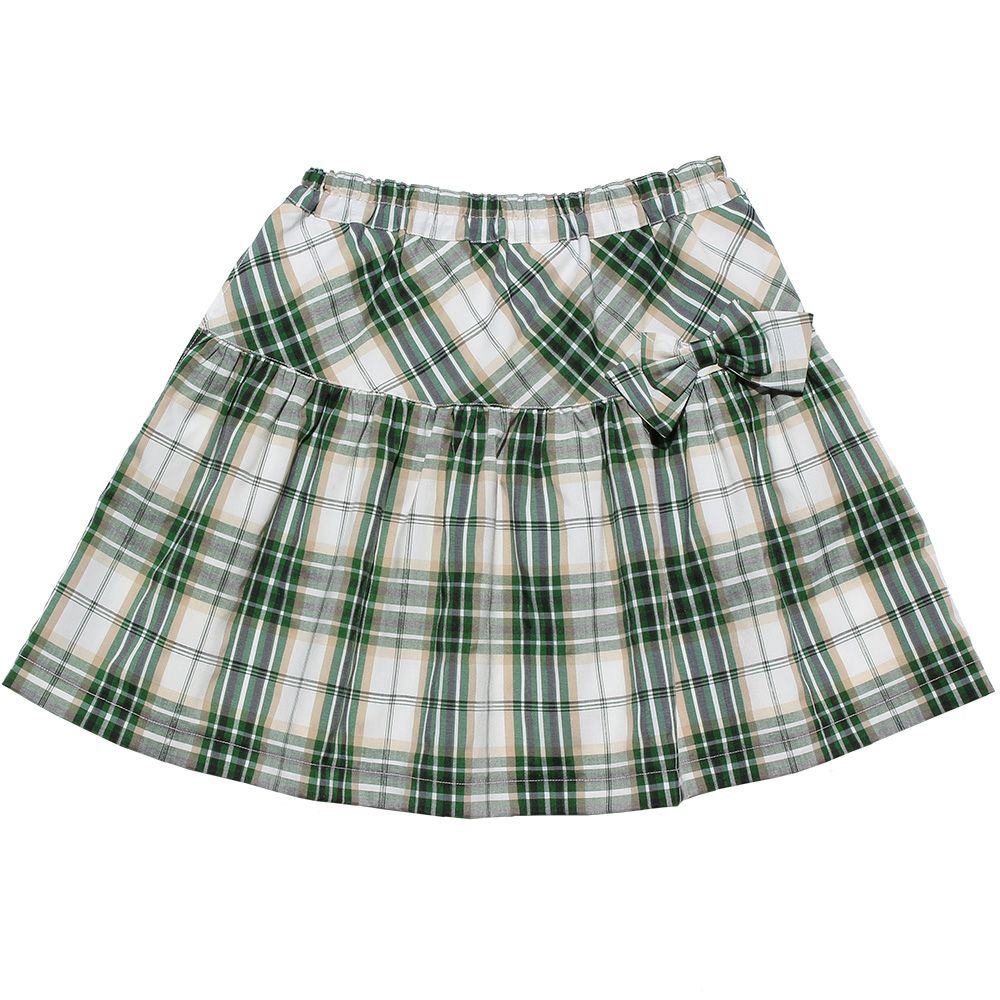 Check pattern ribbon & lining gather skirt Green front