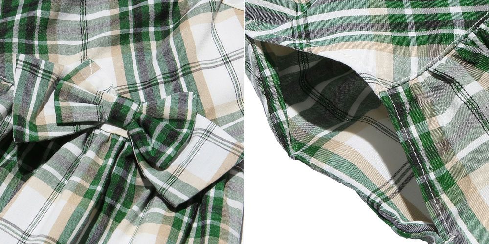 Check pattern ribbon & lining gather skirt Green Design point 1