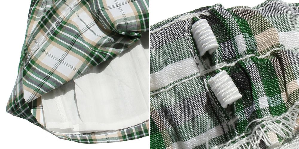 Check pattern ribbon & lining gather skirt Green Design point 2
