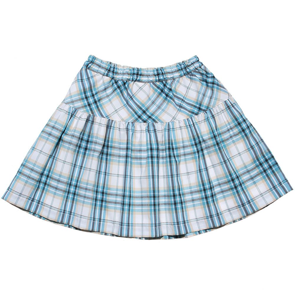 Check pattern ribbon & lining gather skirt Blue back