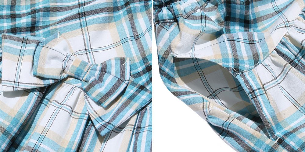 Check pattern ribbon & lining gather skirt Blue Design point 1