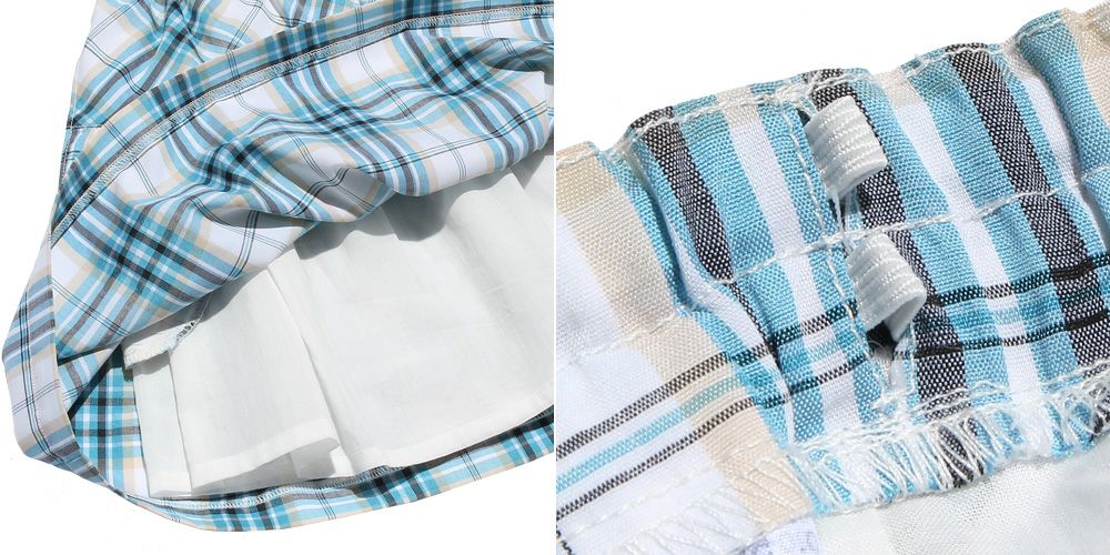 Check pattern ribbon & lining gather skirt Blue Design point 2