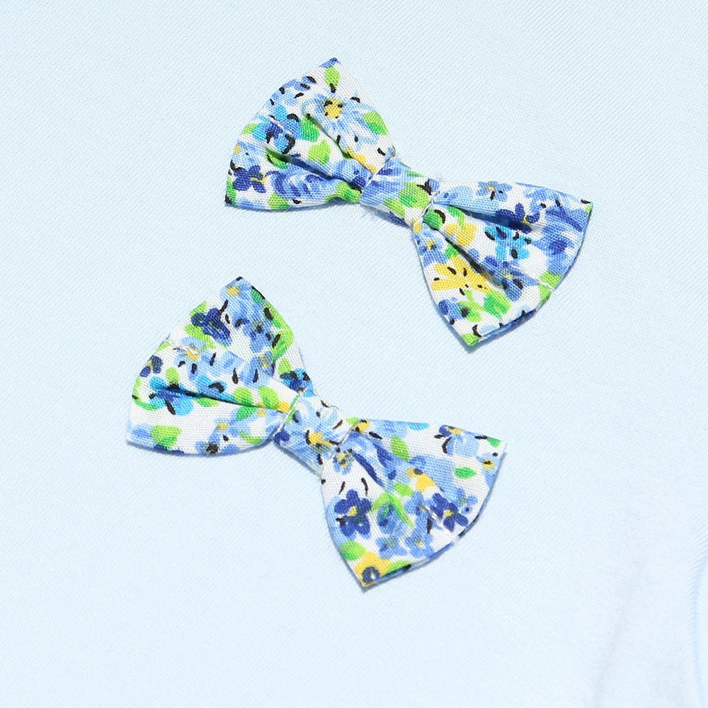 100 % cotton floral switching T -shirt with ribbon Blue Design point 1