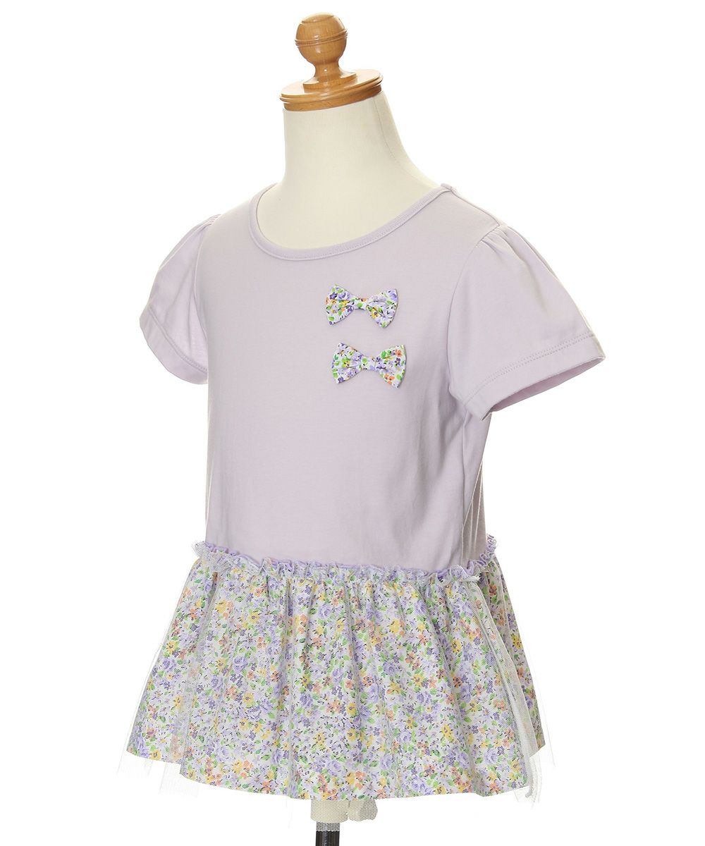 100 % cotton floral switching T -shirt with ribbon Purple torso