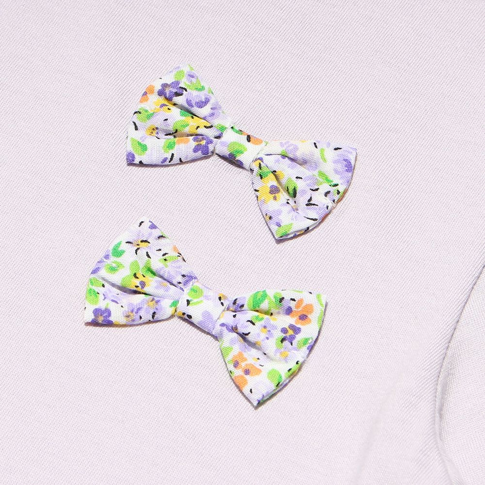 100 % cotton floral switching T -shirt with ribbon Purple Design point 1