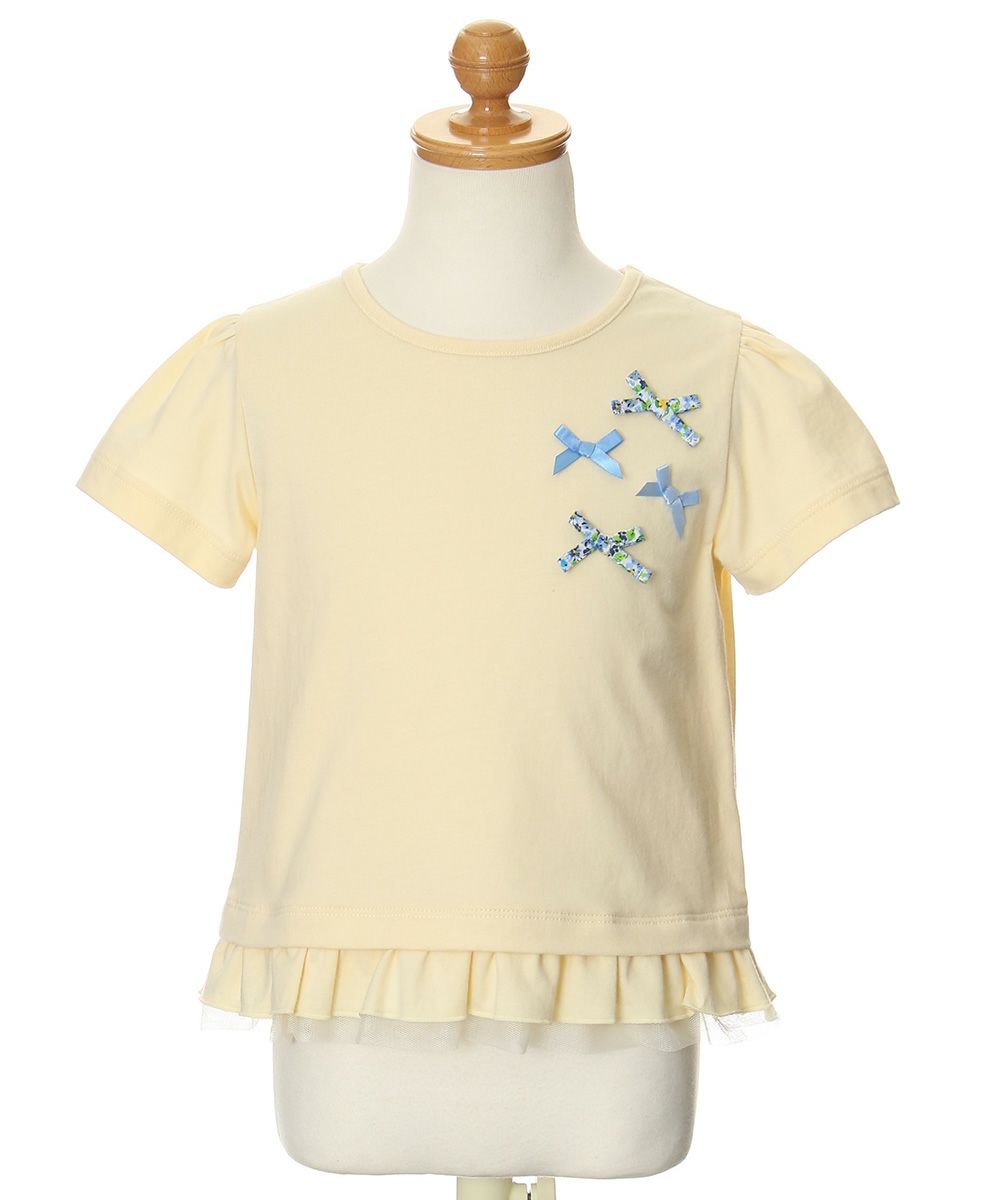 Children's clothing girl 100 % Colorful Ribbon Tulle Frill T -shirt Yellow (04) Torso