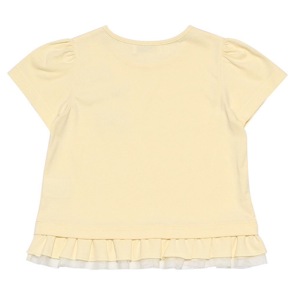 Children's clothing girl 100 % Colorful ribbon tulle frill T -shirt yellow (04) back