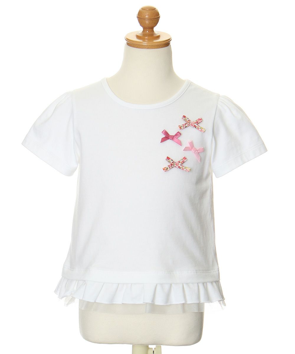 Children's clothing girl 100 % Colorful Ribbon Tulle Frill T -shirt Off White (11) Torso