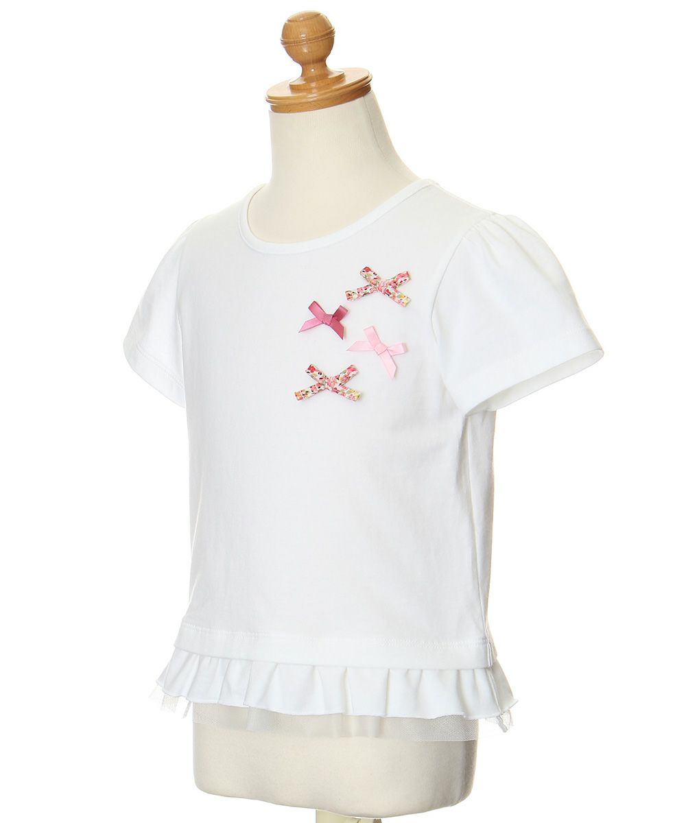 Children's clothing girl 100 % Colorful Ribbon Tulle Frill T -shirt Off White (11) Torso