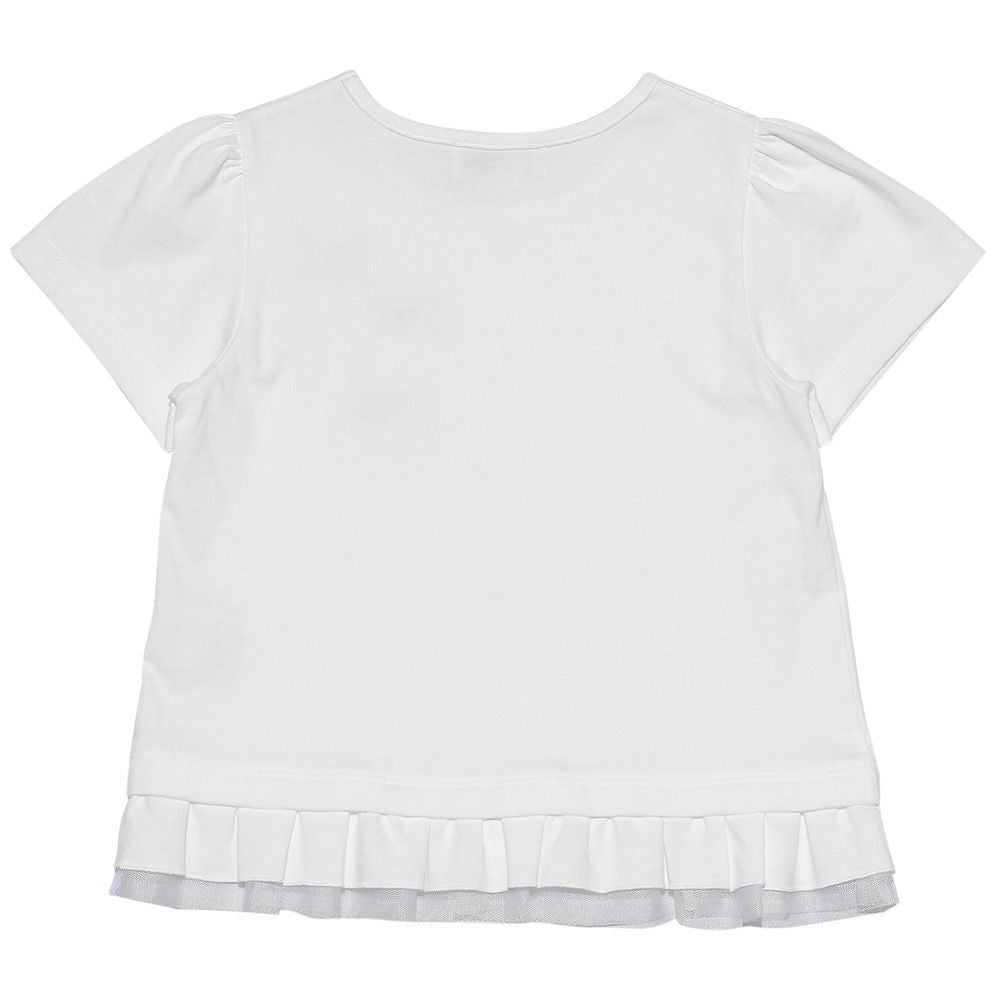 Children's clothing girl 100 % Colorful ribbon tulle frill T -shirt off -white (11) back